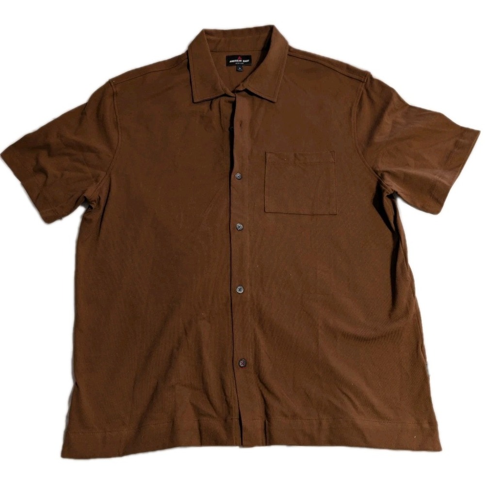 American Giant Made‎ USA Brown Short Sleeve Button Up Shirt Men's Large